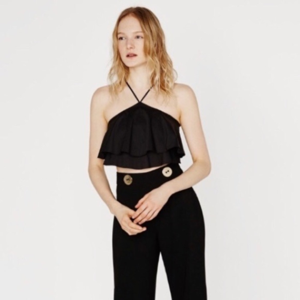 Zara black frill ruffle top